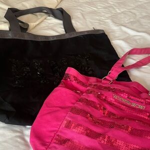 Victoria's Secret 2 bag bundle.  Pink Sequin Tote Bag, black sequin bag